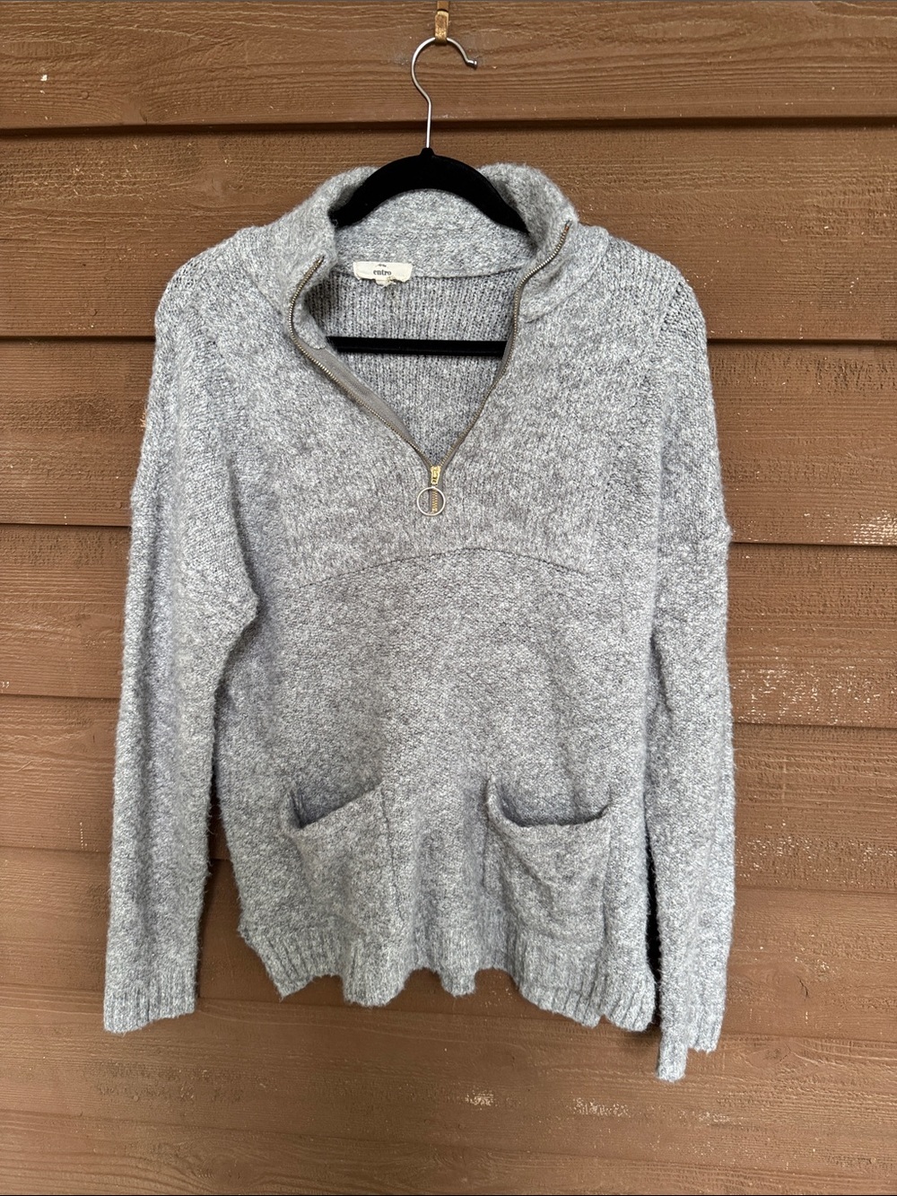 entro Light Gray Cowl Half-Zip Pocket Sweater